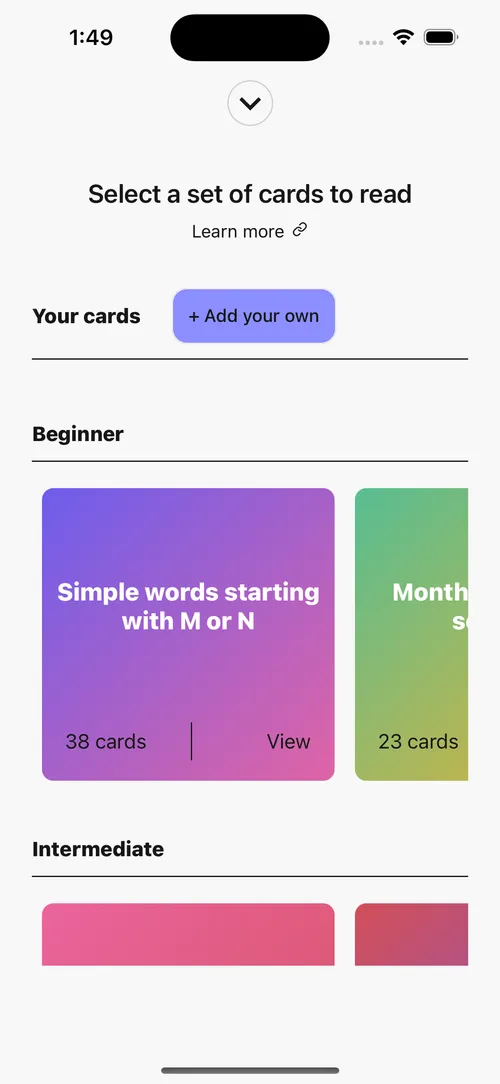 Strivocal practice card with guided words, phrases, and sentences for vocal exercises